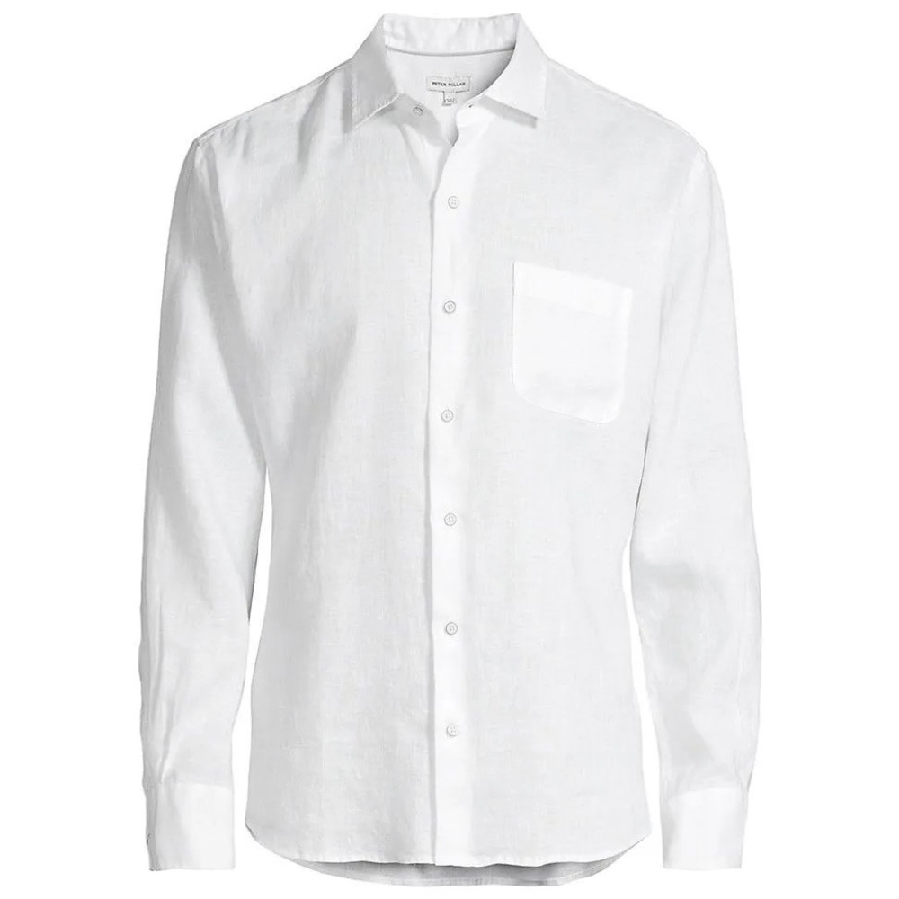 UNWORN Peter Millar Men's Coastal Garment Dyed Linen Sport Shirt- Men’s L, White